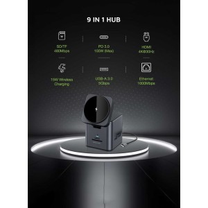 هاب و پایه شارژ بی سیم گرین لاین مدل 9in1 HUB Docking Station GN9IN1HUBBK